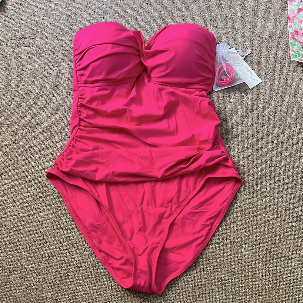 Anne Cole Tummy Control Swimsuit Strapless NWT Pink 12 10